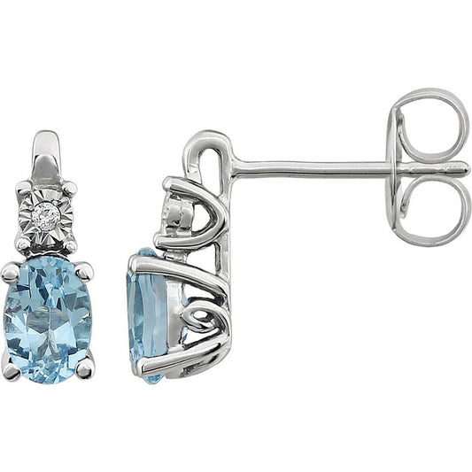 14K White Sky Blue Topaz & .02 CTW Diamond Accented Earrings
