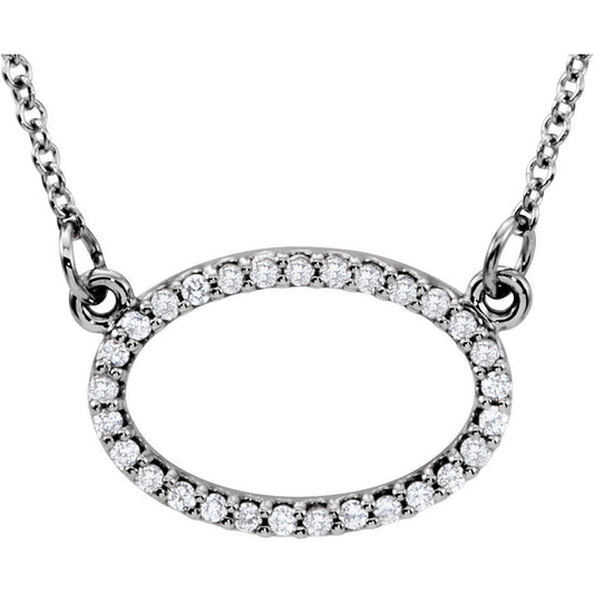 14K White 1/8 CTW Diamond Horizontal Oval 16 Necklace