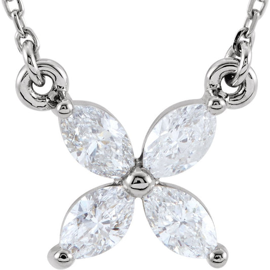 14K White 1/2 CTW Diamond Floral-Inspired 16 Necklace