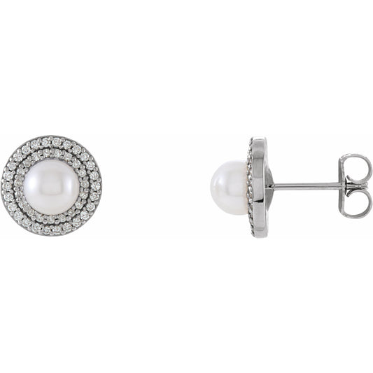 14K White Freshwater Cultured Pearl & 1/5 CTW Diamond Earrings