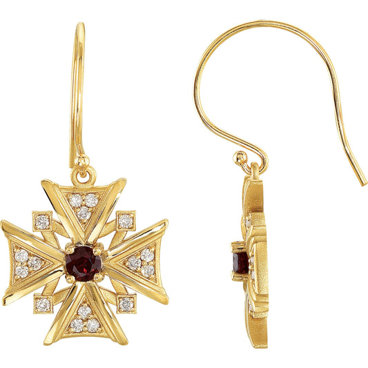 14K Yellow Mozambique Garnet & 1/3 CTW Diamond Earrings