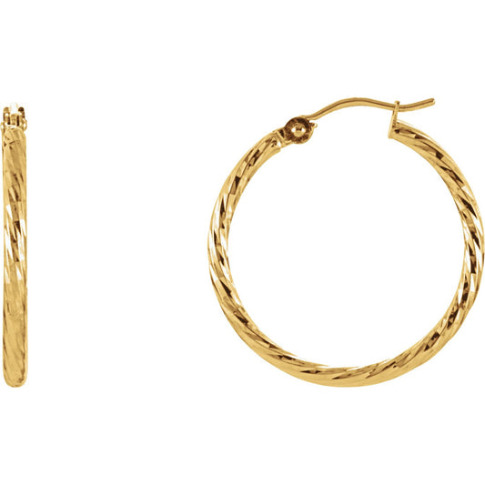 14K Yellow 25.5 mm Diamond-Cut Hoop Earrings