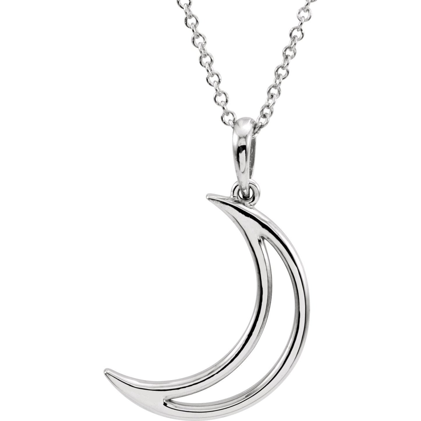 14K White 25.7x4.7 mm Crescent Moon 16 Necklace