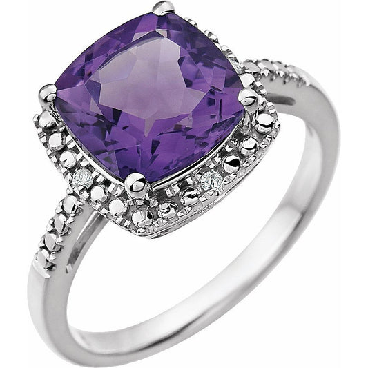 14K White Amethyst & .03 CTW Diamond Ring