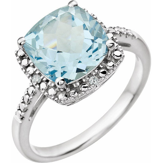 14K White Sky Blue Topaz & .03 CTW Diamond Ring