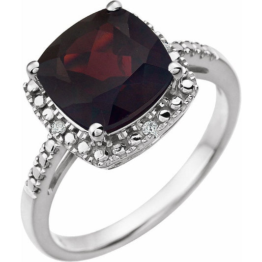 14K White Mozambique Garnet & .03 CTW Diamond Ring