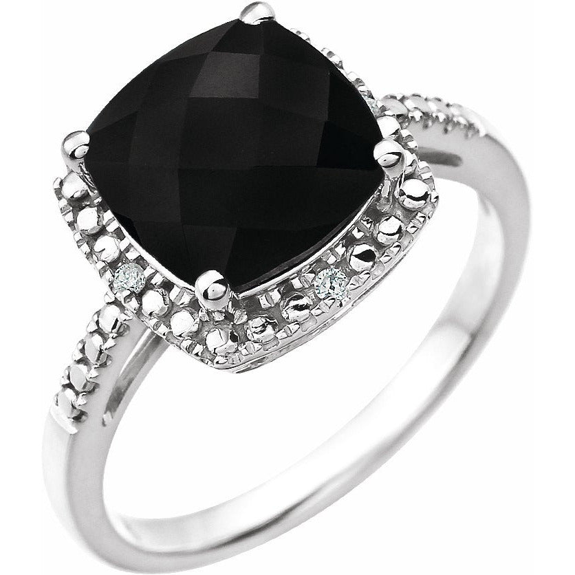 14K White Onyx & .03 CTW Diamond Ring