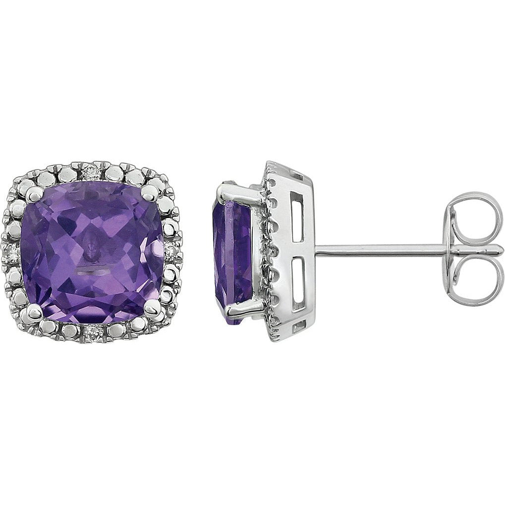 14K White Amethyst & .06 CTW Diamond Earrings