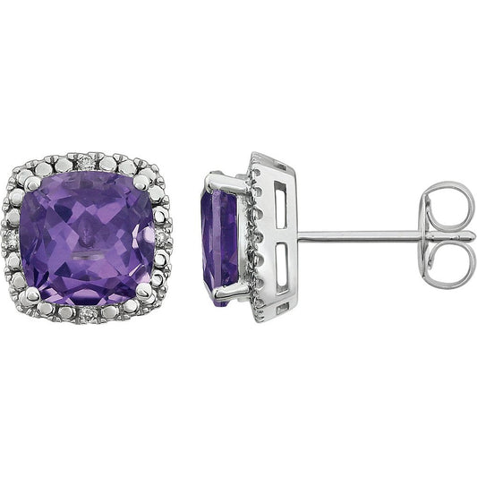 14K White Amethyst & .06 CTW Diamond Earrings