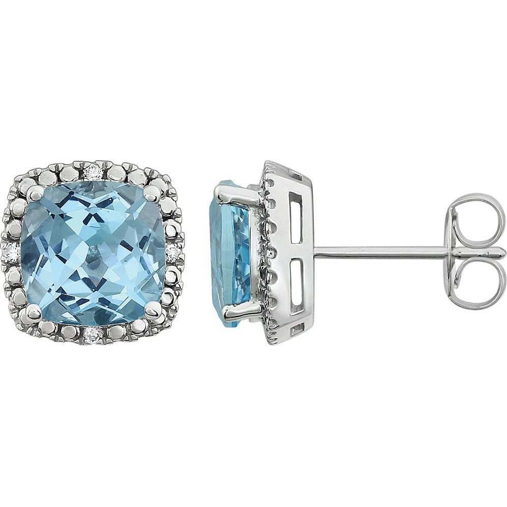 14K White Sky Blue Topaz & .06 CTW Diamond Earrings
