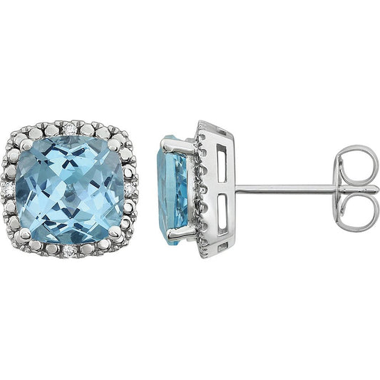 14K White Sky Blue Topaz & .06 CTW Diamond Earrings