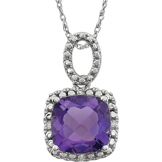 14K White Amethyst & .03 CTW Diamond 18 Necklace