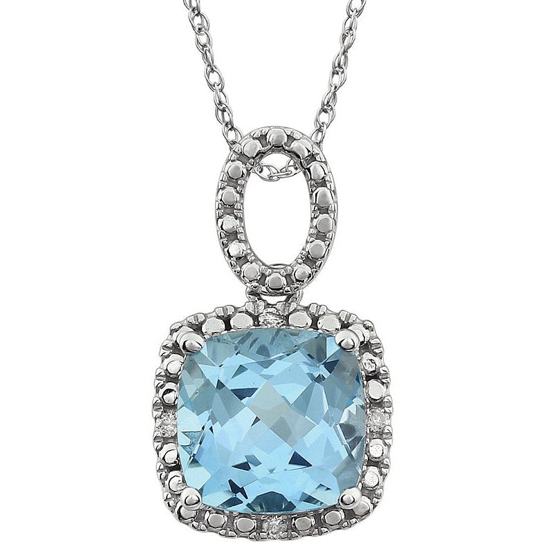 14K White Sky Blue Topaz & .03 CTW Diamond 18 Necklace
