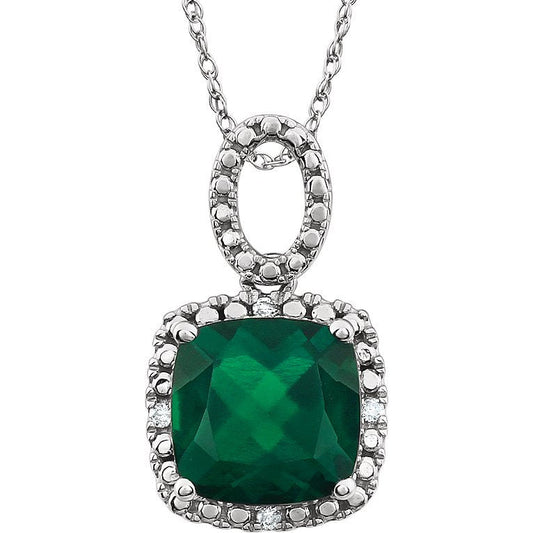 14K White Created Emerald & .03 CTW Diamond 18 Necklace