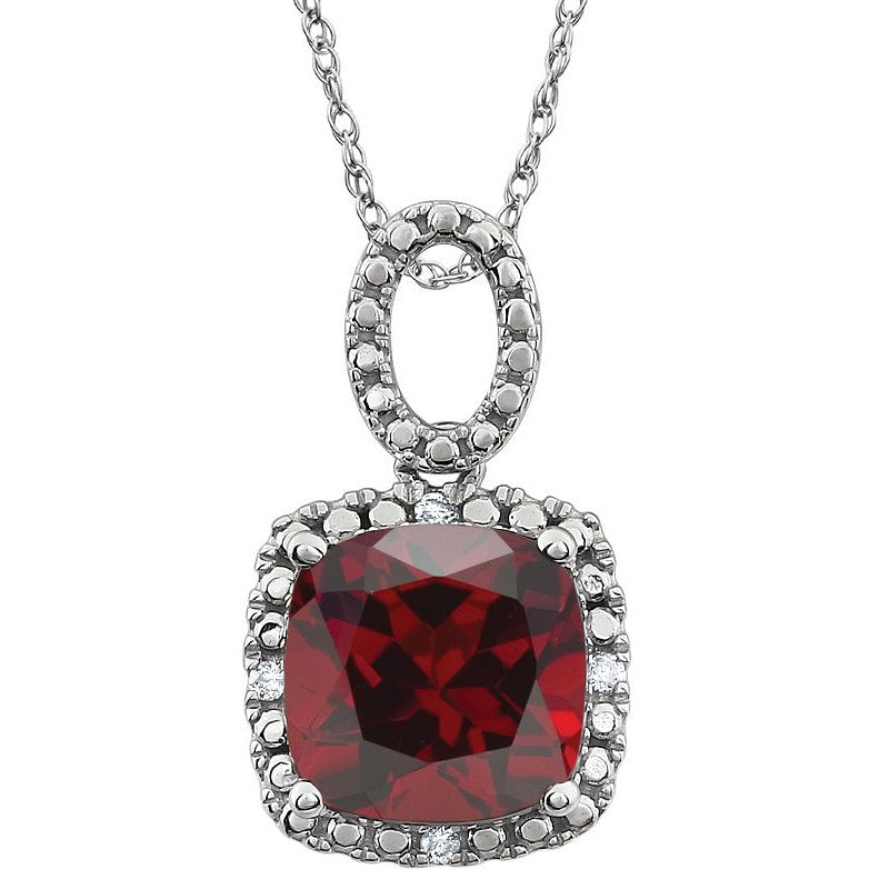 14K White Mozambique Garnet & .03 CTW Diamond 18 Necklace