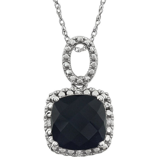 14K White Onyx & .03 CTW Diamond 18 Necklace