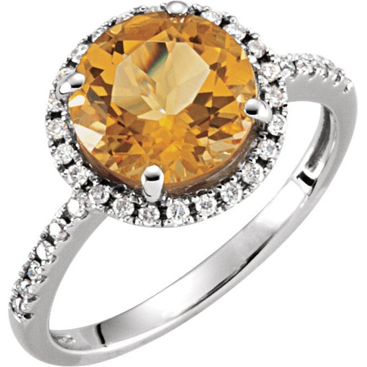 14K White Citrine & 1/6 CTW Diamond Ring