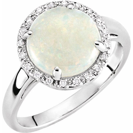 14K White Opal & .07 CTW Diamond Ring
