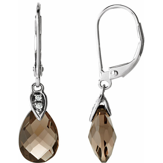 14K White Smoky Quartz & .025 CTW Diamond Earrings