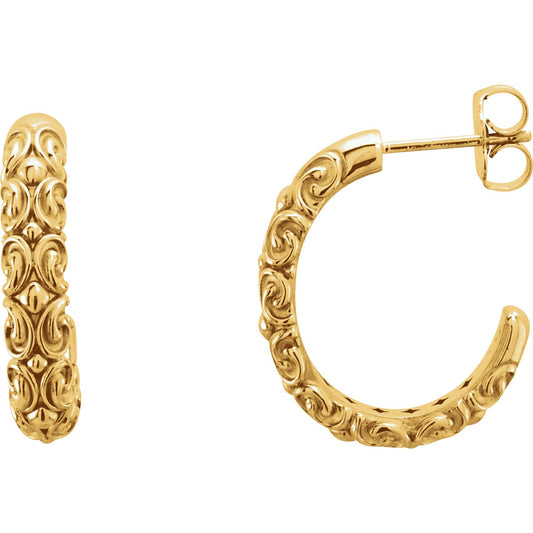 14K Yellow 20x4.1 mm Sculptural-Inspired J-Hoop Earrings