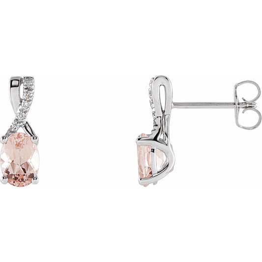 14K White Morganite & .05 CTW Diamond Earrings