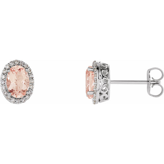 14K White Morganite & 1/5 CTW Diamond Earrings