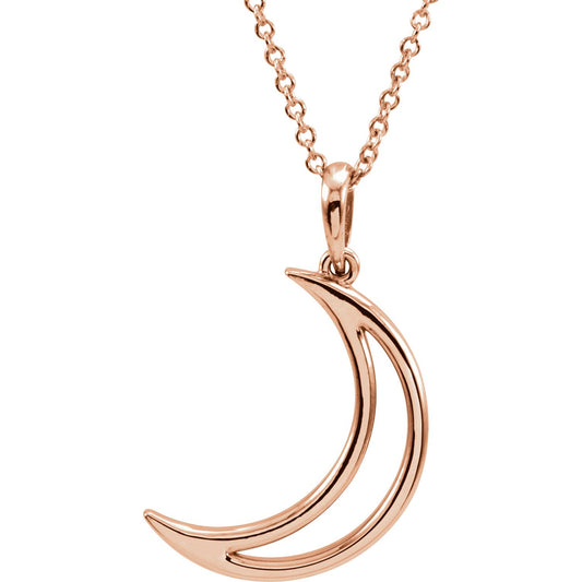 14K Rose 25.7x4.7 mm Crescent Moon 16 Necklace