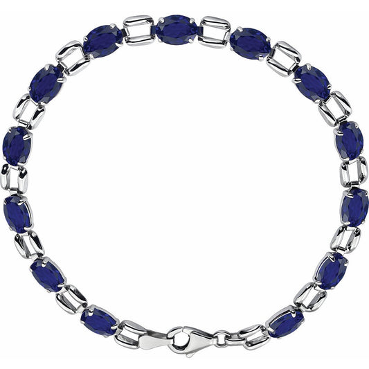 14K White 7x5 mm Oval Lab-Grown Blue Sapphire 7 Bracelet