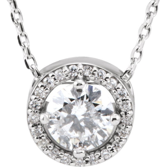 14K White 1/2 CTW Diamond Halo-Style 16 Necklace