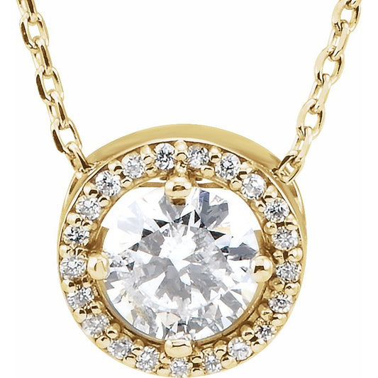 14K Yellow 1/2 CTW Diamond Halo-Style 16 Necklace
