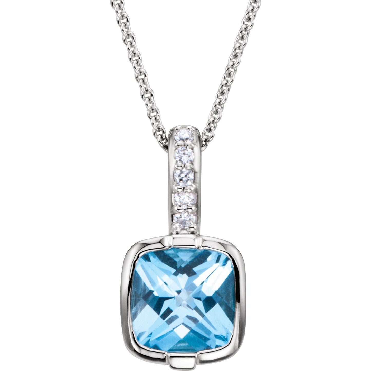 14K White Swiss Blue Topaz & .05 CTW Diamond 18 Necklace