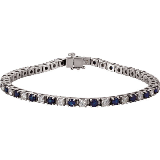 14K White Blue Sapphire & 2 3/8 CTW Diamond Line 7 Bracelet