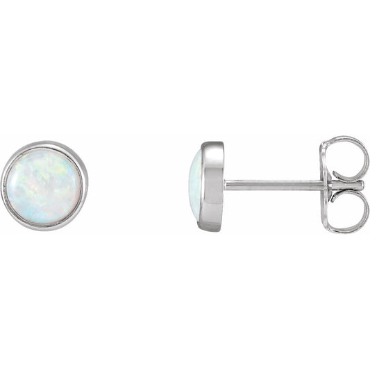 14K White Bezel-Set Opal Earrings