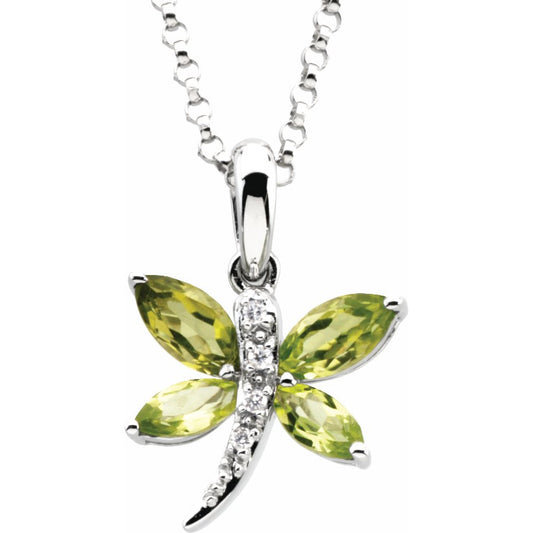 14K White Peridot & .02 CTW Diamond Dragonfly 18 Necklace