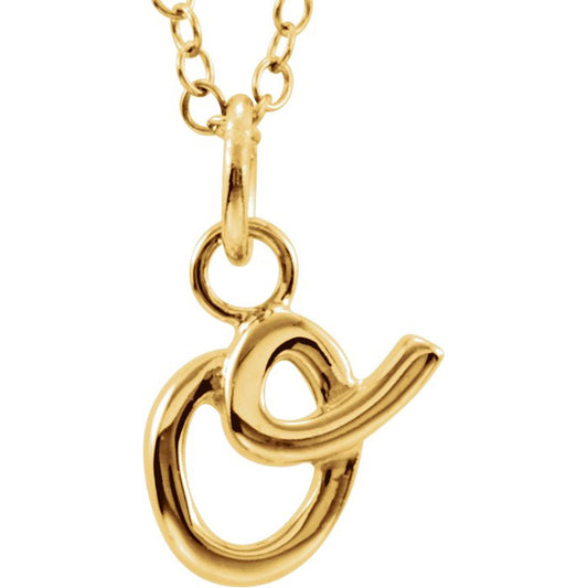 14K Yellow Script Lowercase Initial O 18 Necklace