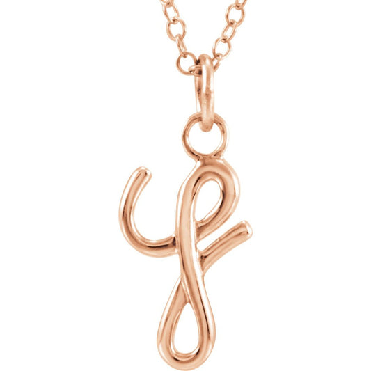 14K Rose Script Lowercase Initial Y 18 Necklace