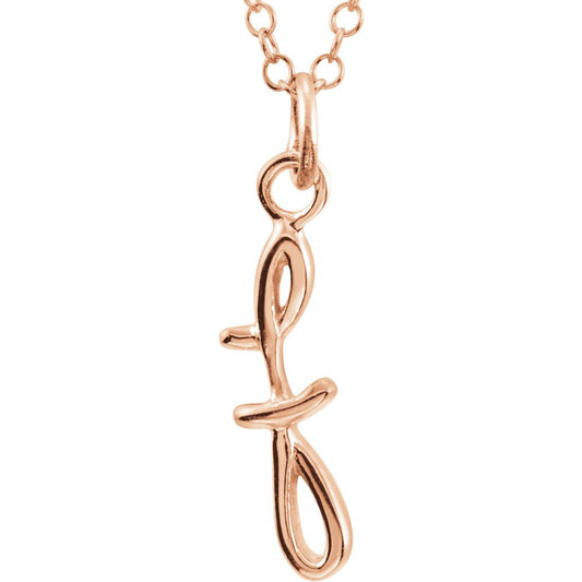 14K Rose Script Lowercase Initial F 18 Necklace