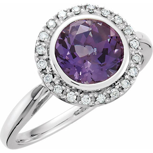 14K White Amethyst & 1/8 CTW Diamond Ring