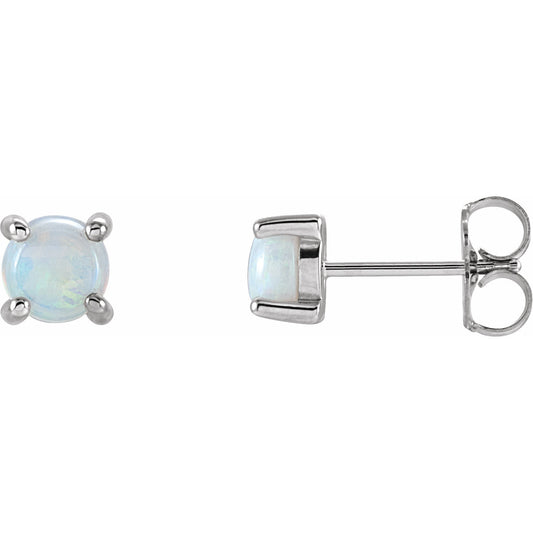 14K White Opal Cabochon Earrings