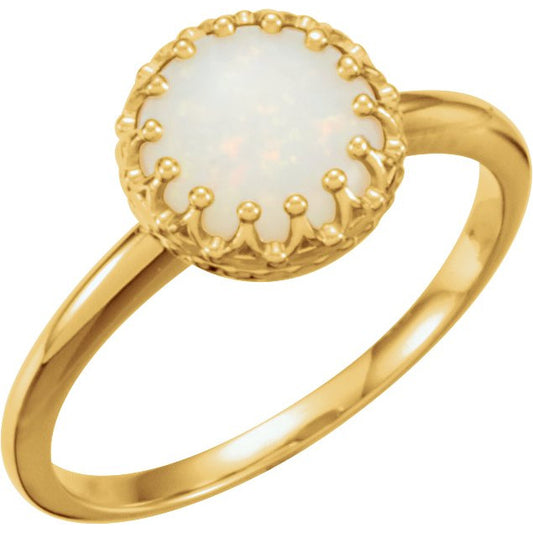 14K Yellow 8 mm Round Opal Ring