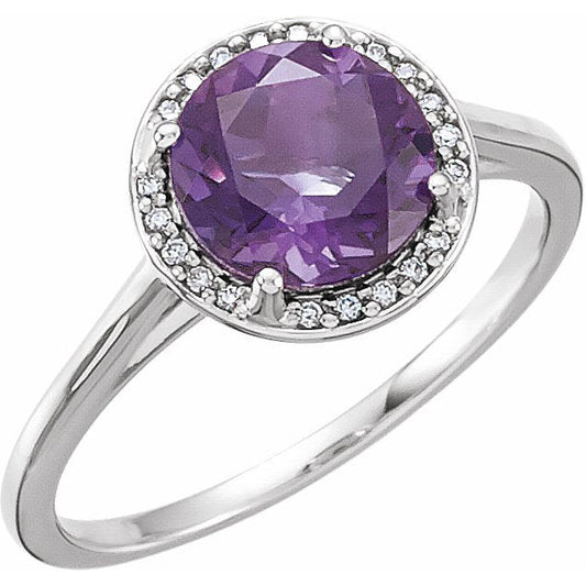 14K White Amethyst & .05 CTW Diamond Ring