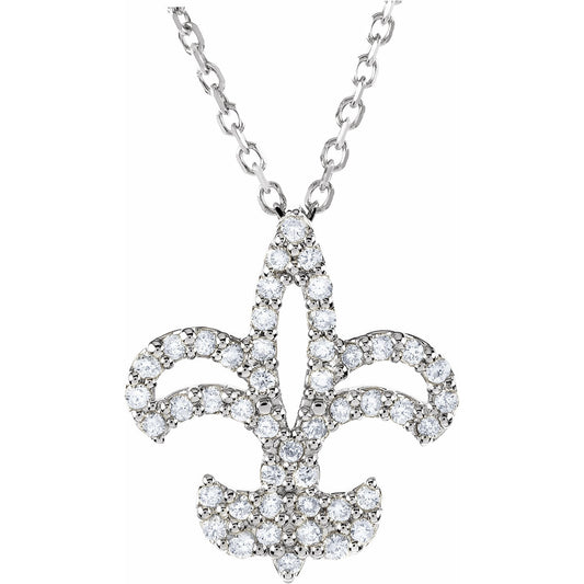 14K White 1/5 CTW Diamond Fleur De Lis 16 Necklace