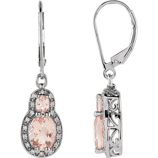 14K White Morganite & 1/6 CTW Diamond Earrings