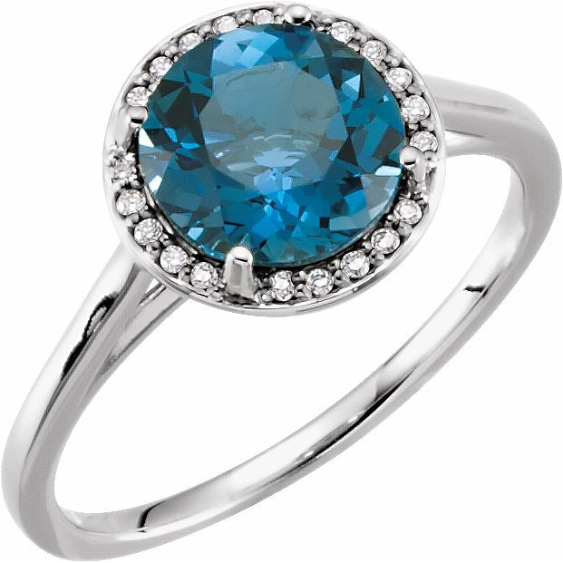 14K White London Blue Topaz & .05 CTW Diamond Ring