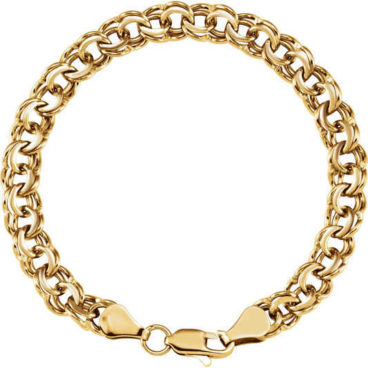 14K Yellow 7 mm Solid Double Link Charm 7 Bracelet
