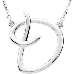 14K White Script Initial D 16 Necklace