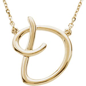 14K Yellow Script Initial D 16 Necklace