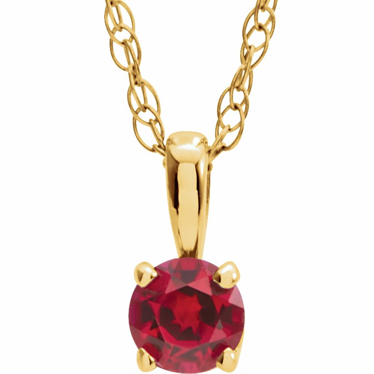 14K Yellow 3 mm Round Ruby Youth Birthstone 14 Necklace