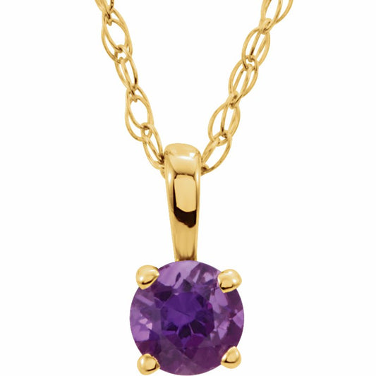 14K Yellow 3 mm Round Amethyst Youth Birthstone 14 Necklace