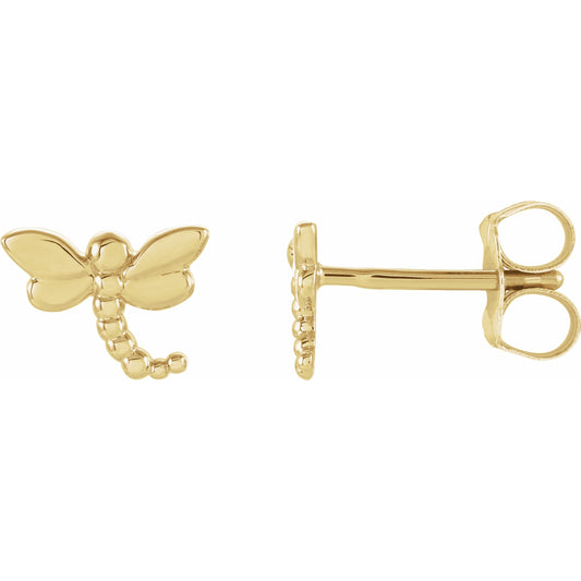 14K Yellow 7.5x6 mm Dragonfly Earrings